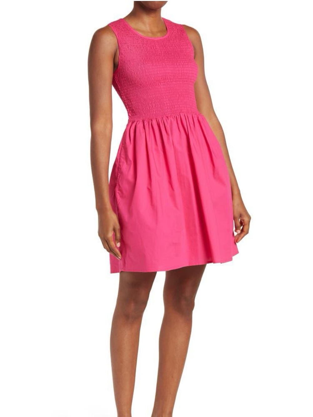 French Connection Hot Pink Smocked Top Skater dress